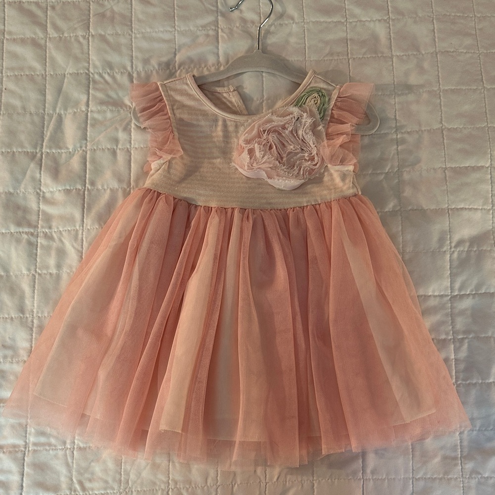 Pippa & Julie Peach Tulle Dress with Floral Accent